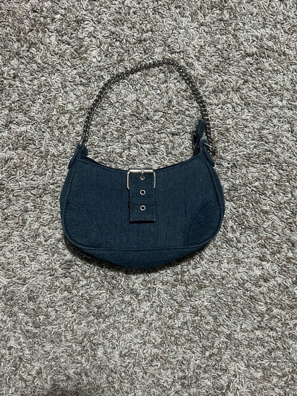 Women’s Dark Blue Denim Shoulder Bag with Chain Strap